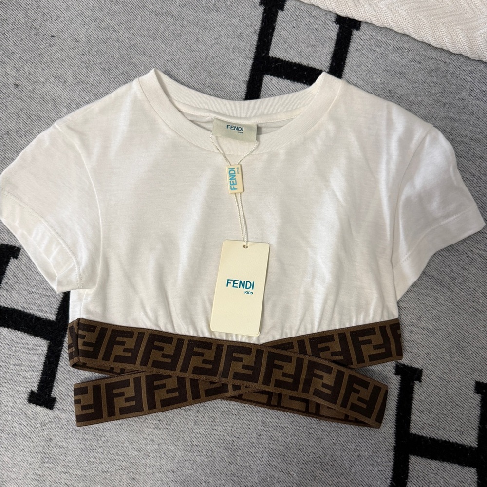 Fendi White Crop Top with Logo Band
